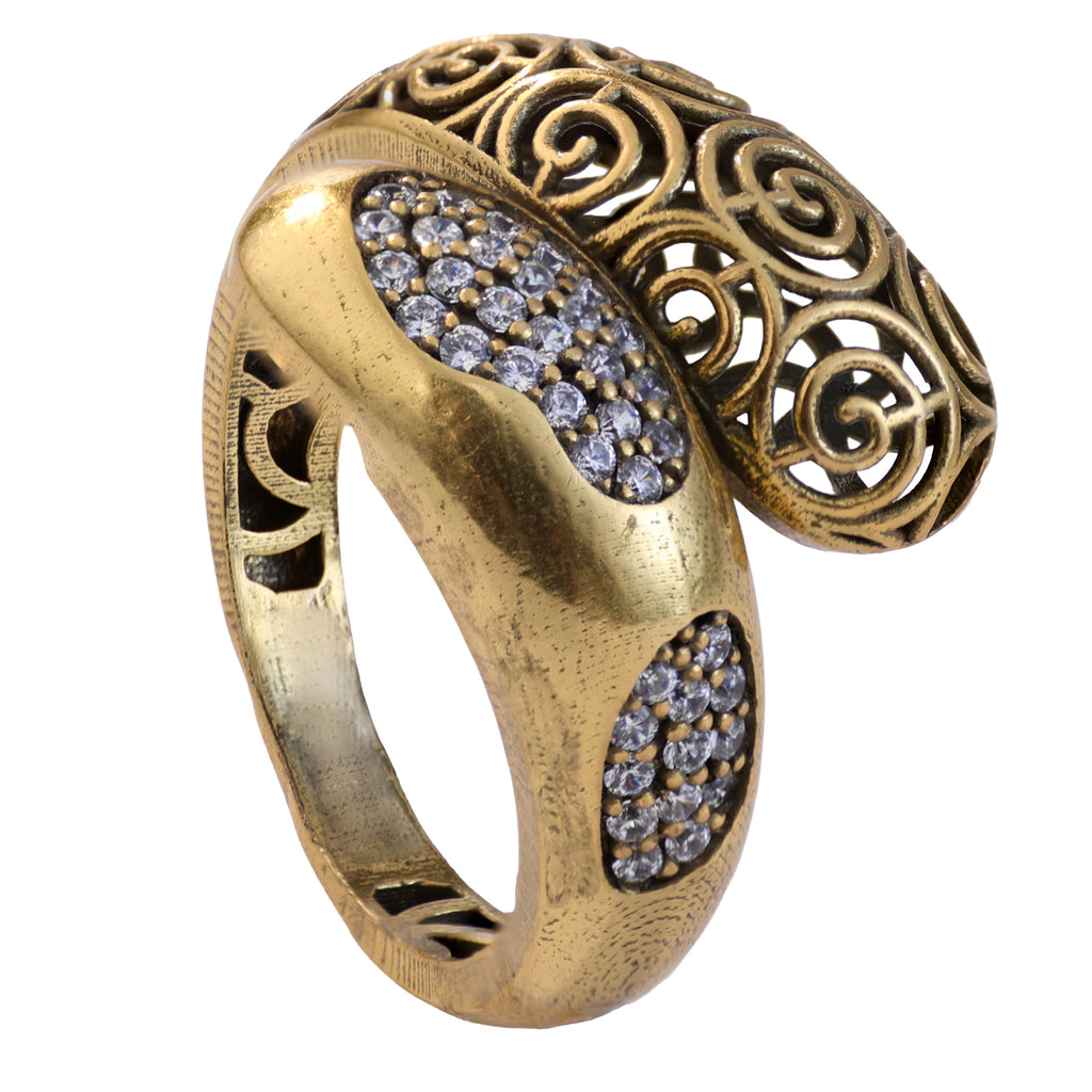 Scrollwork Pavé Bypass Ring