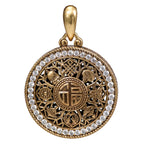 NE-PD-0043 Silver Fu Symbol White Stone Double-Sided Pendant