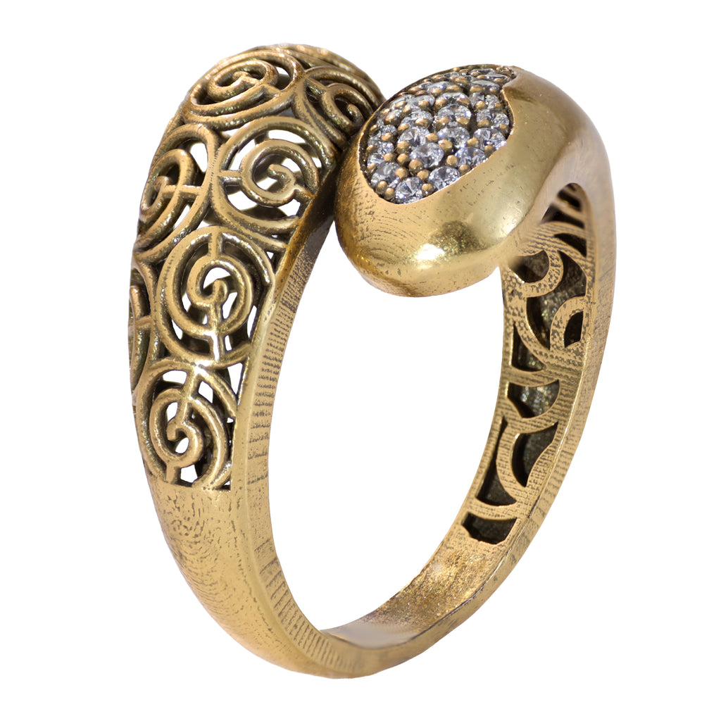 Scrollwork Pavé Bypass Ring