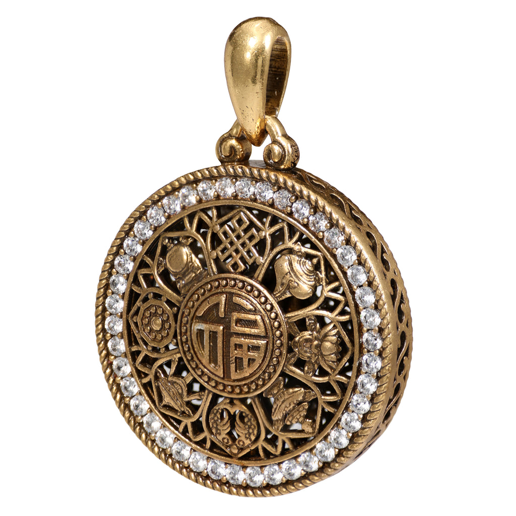 NE-PD-0043 Silver Fu Symbol White Stone Double-Sided Pendant