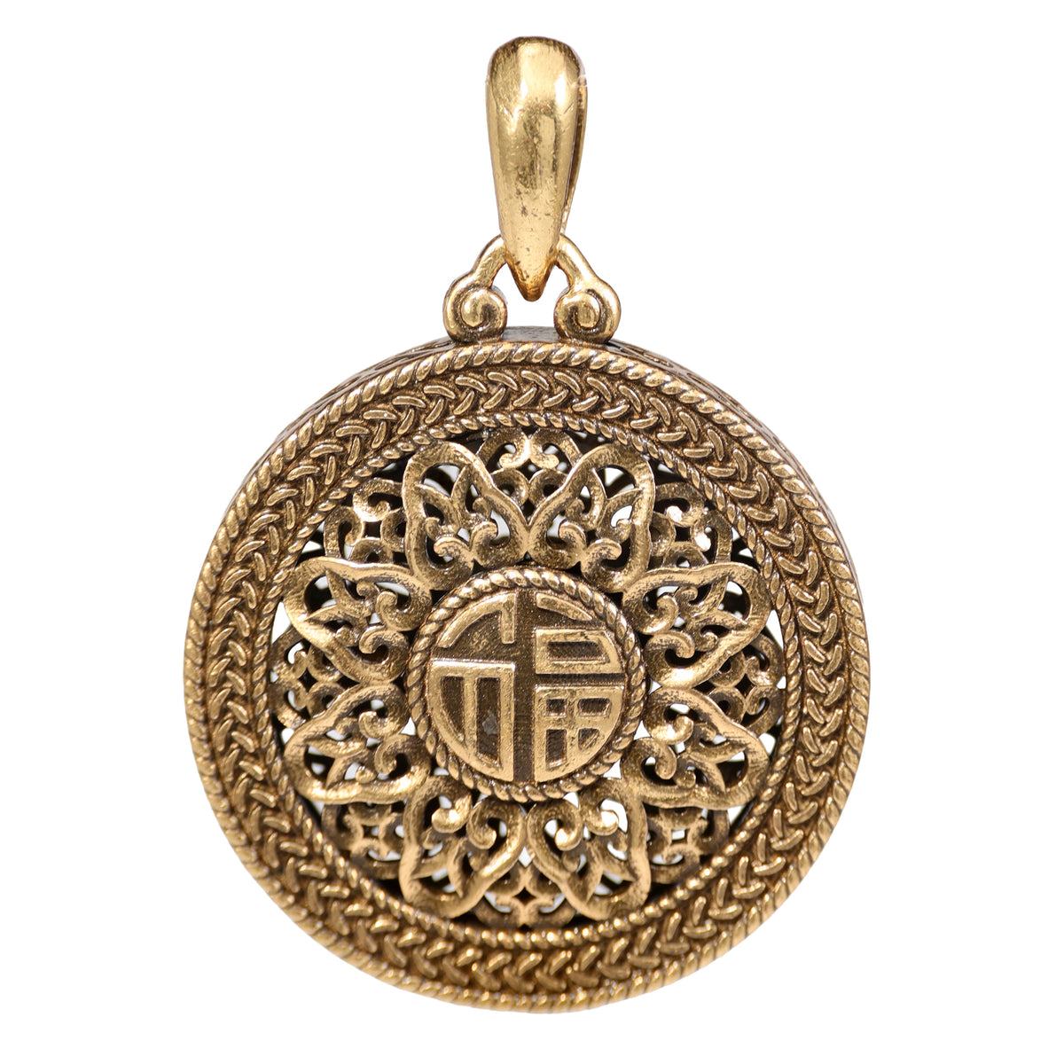 NE-PD-0043 Silver Fu Symbol White Stone Double-Sided Pendant