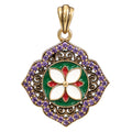 NE-PD-0049 Silver Floral Fu Symbol Double-Sided Pendant