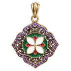 NE-PD-0049 Silver Floral Fu Symbol Double-Sided Pendant