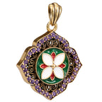 NE-PD-0049 Silver Floral Fu Symbol Double-Sided Pendant
