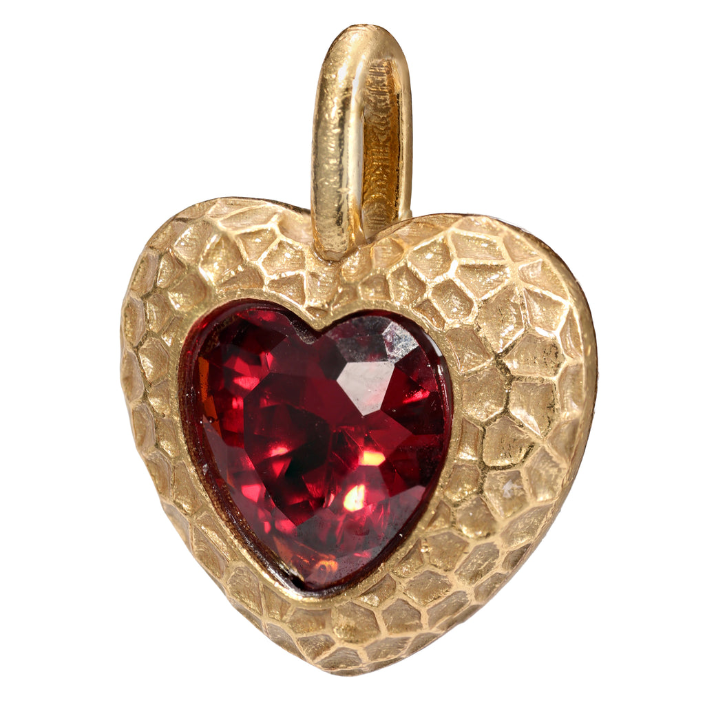 NE-PD-0047 Silver Heart Red Stone Textured Pendant