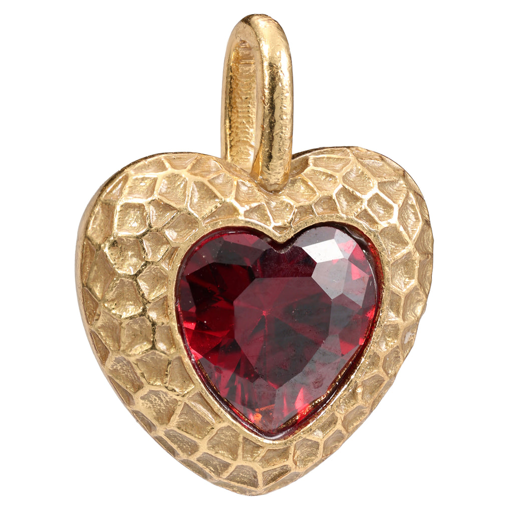 NE-PD-0048 Silver Heart Red Stone Textured Pendant