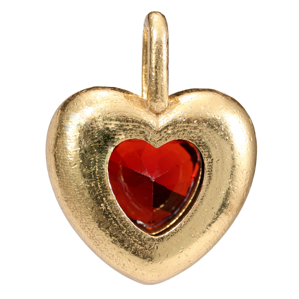 NE-PD-0048 Silver Heart Red Stone Textured Pendant