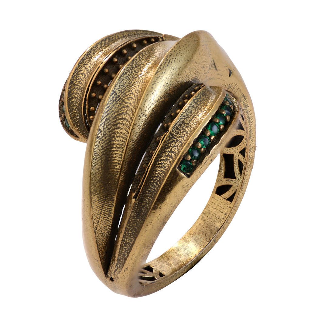 Layered Green Accent Statement Ring