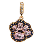 NE-PD-0046 Silver Paw Print Pink Blue Stone Pendant