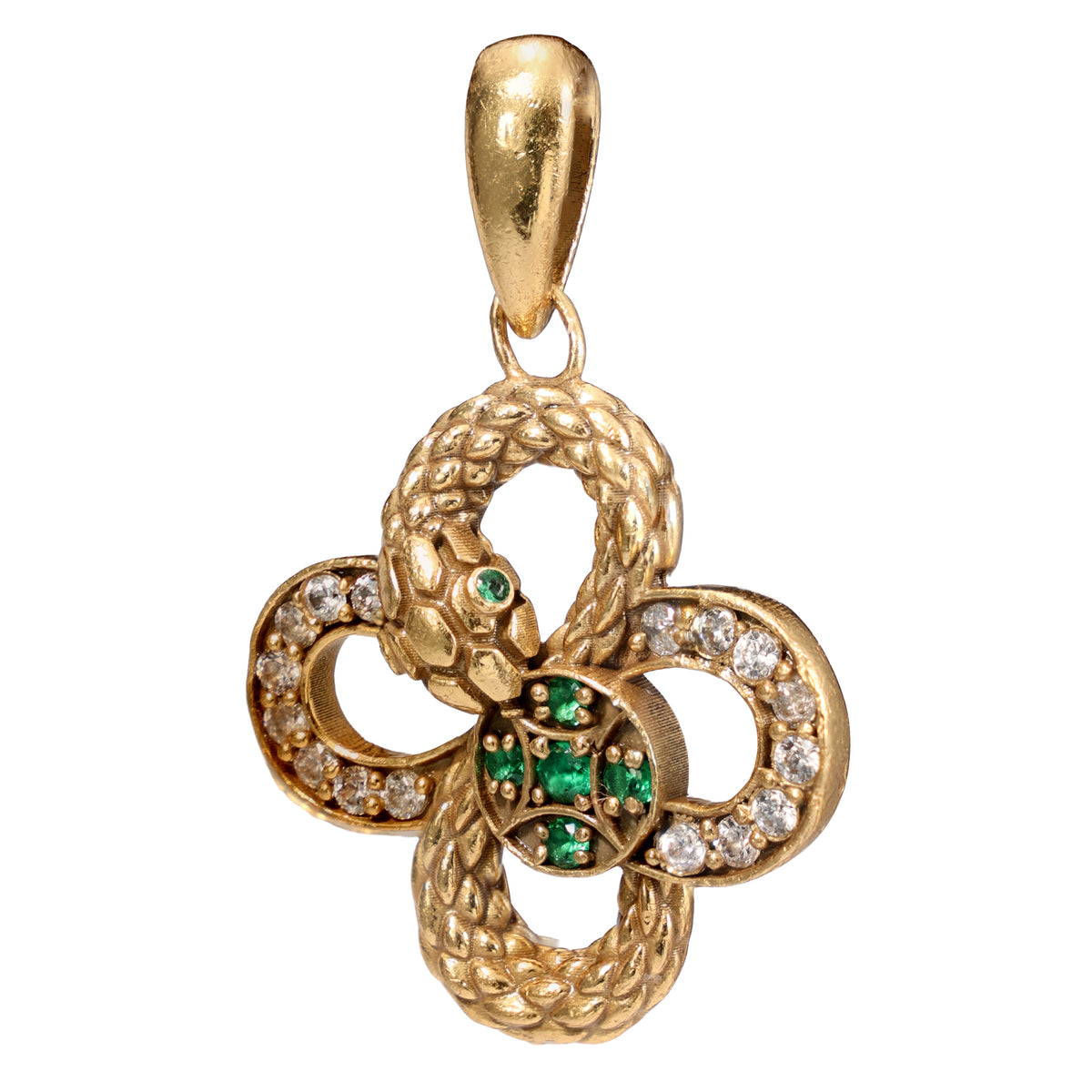 NE-PD-0044 Silver Knot Green Stone White Stone Pendant