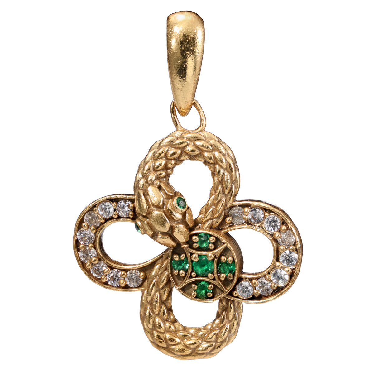 NE-PD-0044 Silver Knot Green Stone White Stone Pendant