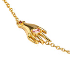 NE-BL-0002 Silver Hand Pink Stone Chain Bracelet
