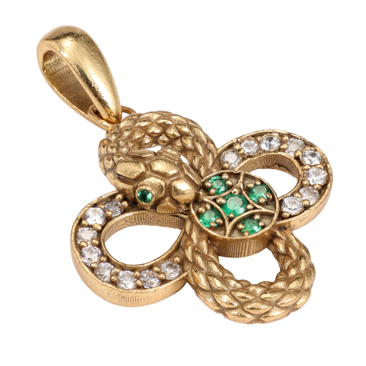 NE-PD-0044 Silver Knot Green Stone White Stone Pendant