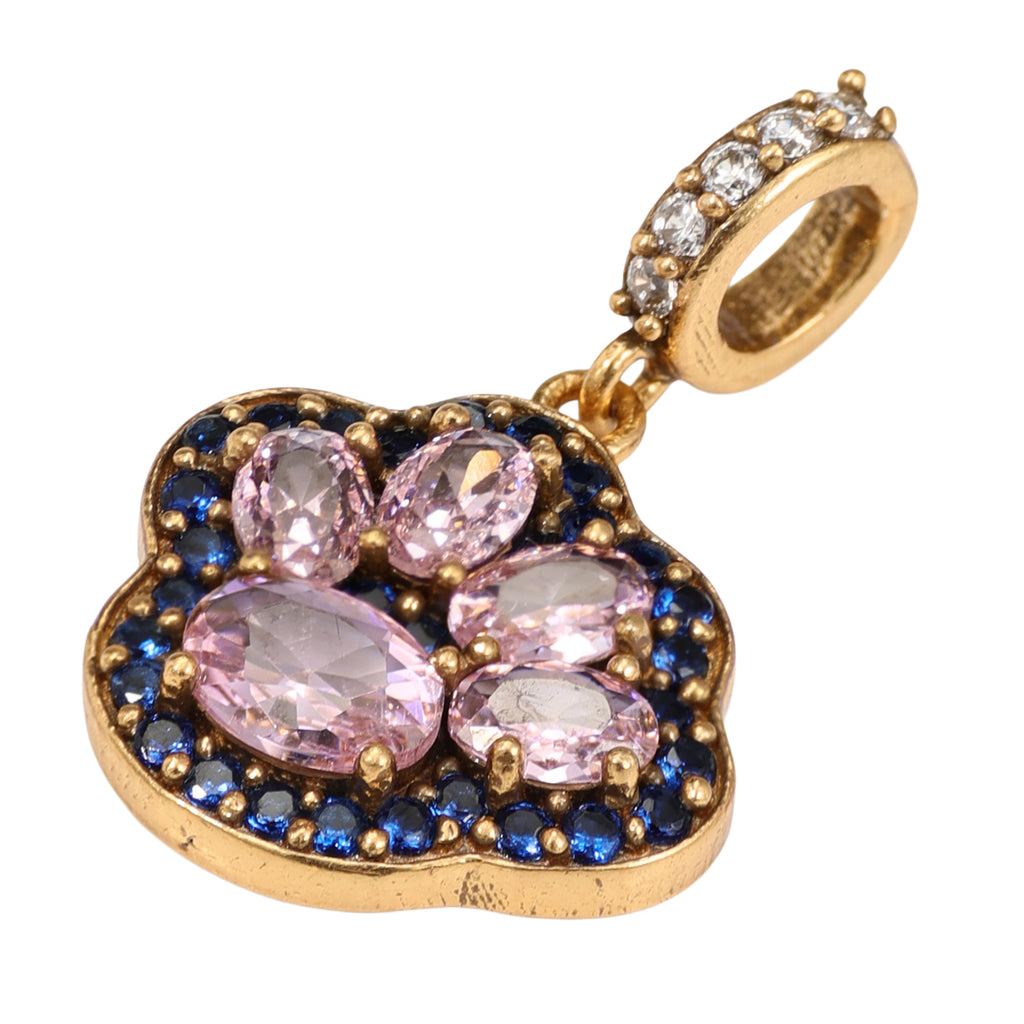 NE-PD-0046 Silver Paw Print Pink Blue Stone Pendant