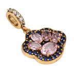 NE-PD-0046 Silver Paw Print Pink Blue Stone Pendant