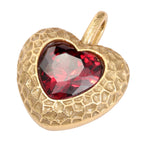 NE-PD-0047 Silver Heart Red Stone Textured Pendant