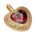NE-PD-0047 Silver Heart Red Stone Textured Pendant
