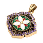 NE-PD-0049 Silver Floral Fu Symbol Double-Sided Pendant