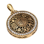 NE-PD-0043 Silver Fu Symbol White Stone Double-Sided Pendant