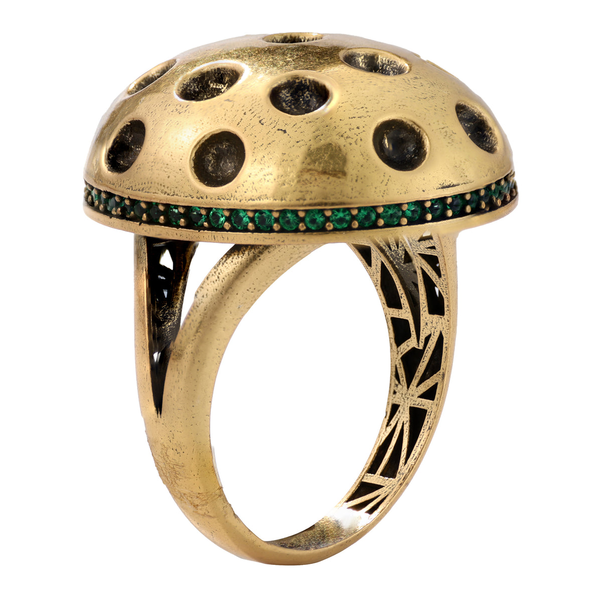 Green Accent Perforated Dome Ring
