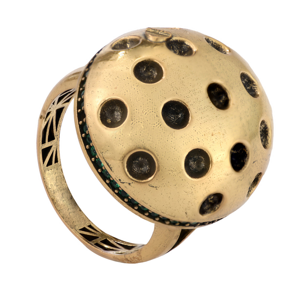 Green Accent Perforated Dome Ring