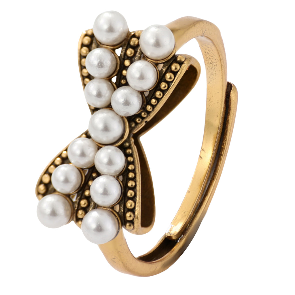 NE-RG-0062 Silver Bow Pearl Openwork Ring