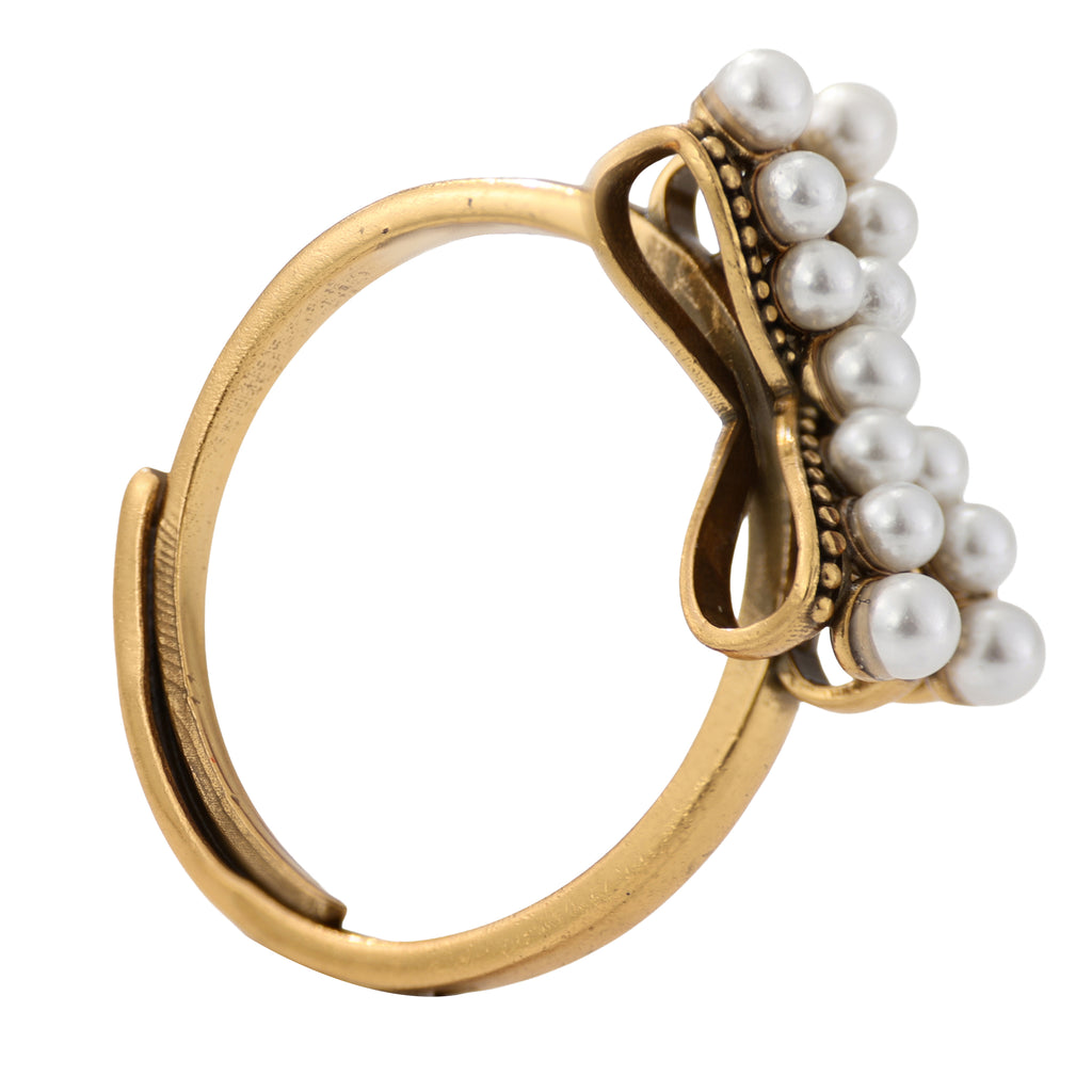 NE-RG-0062 Silver Bow Pearl Openwork Ring