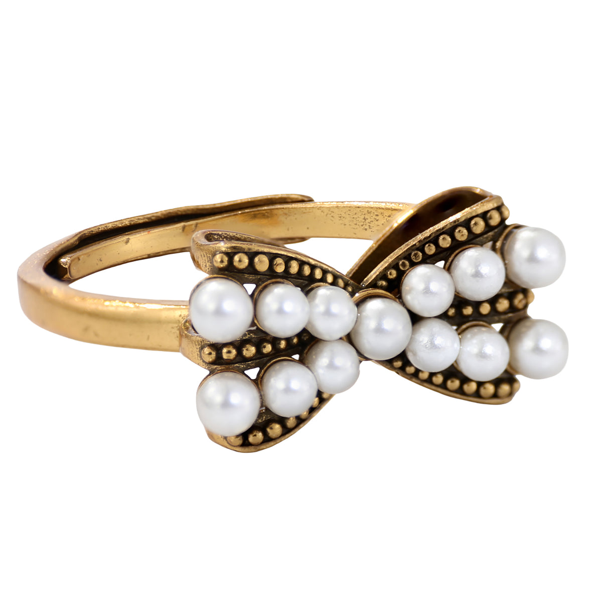 NE-RG-0062 Silver Bow Pearl Openwork Ring