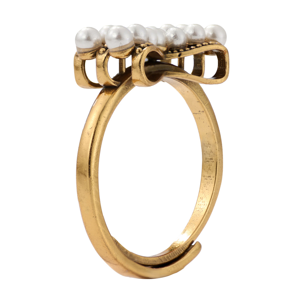NE-RG-0062 Silver Bow Pearl Openwork Ring