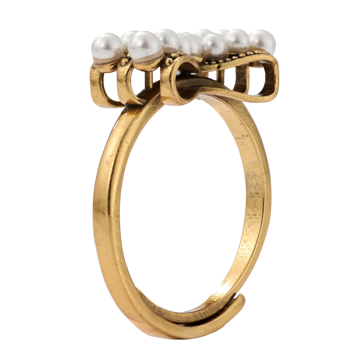NE-RG-0062 Silver Bow Pearl Openwork Ring