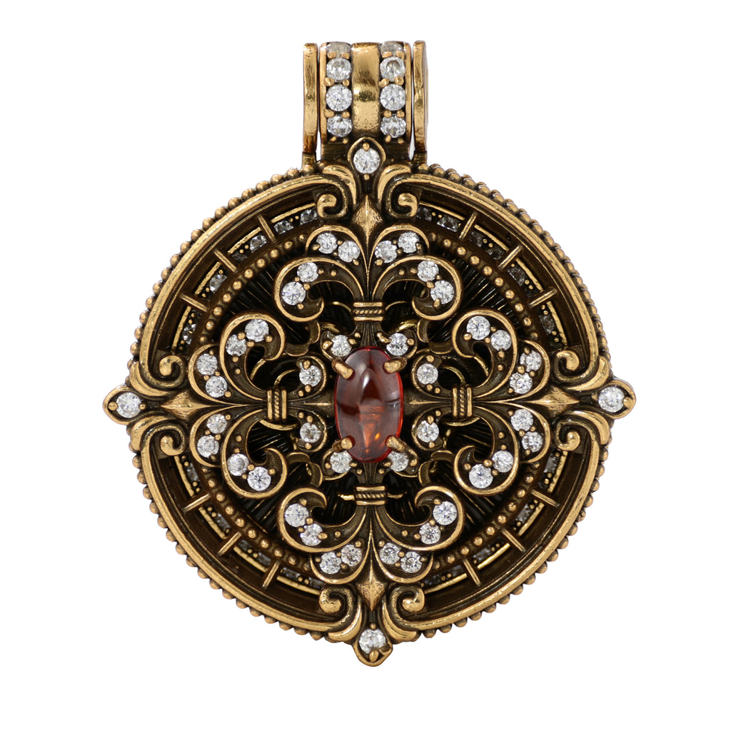 Scrollwork Gemstone Medallion Pendant