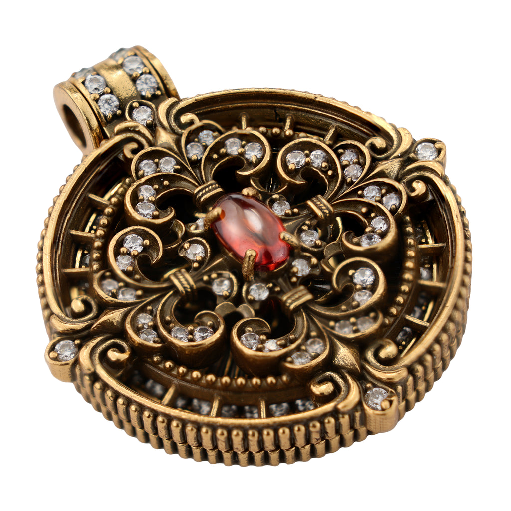 Scrollwork Gemstone Medallion Pendant