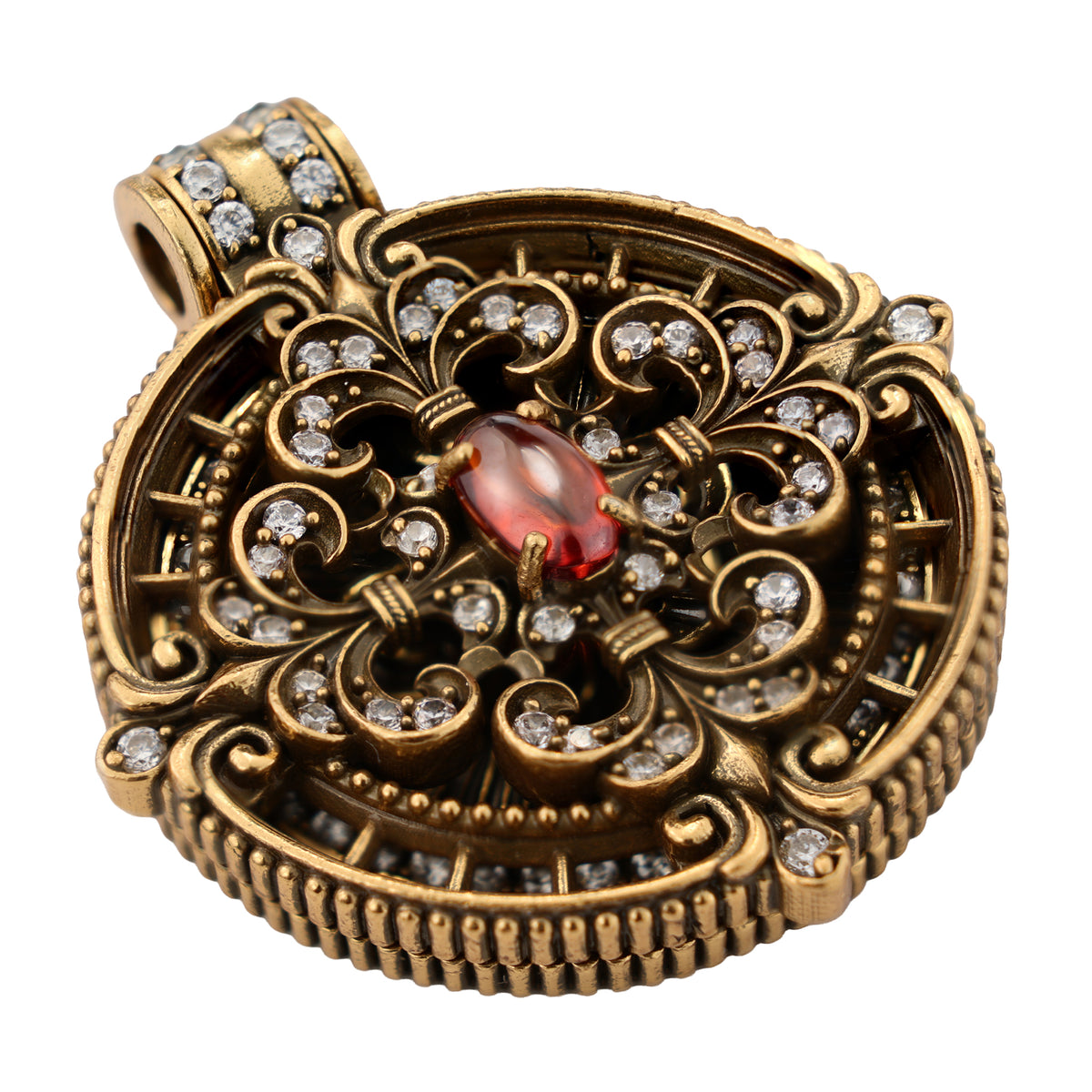 Scrollwork Gemstone Medallion Pendant