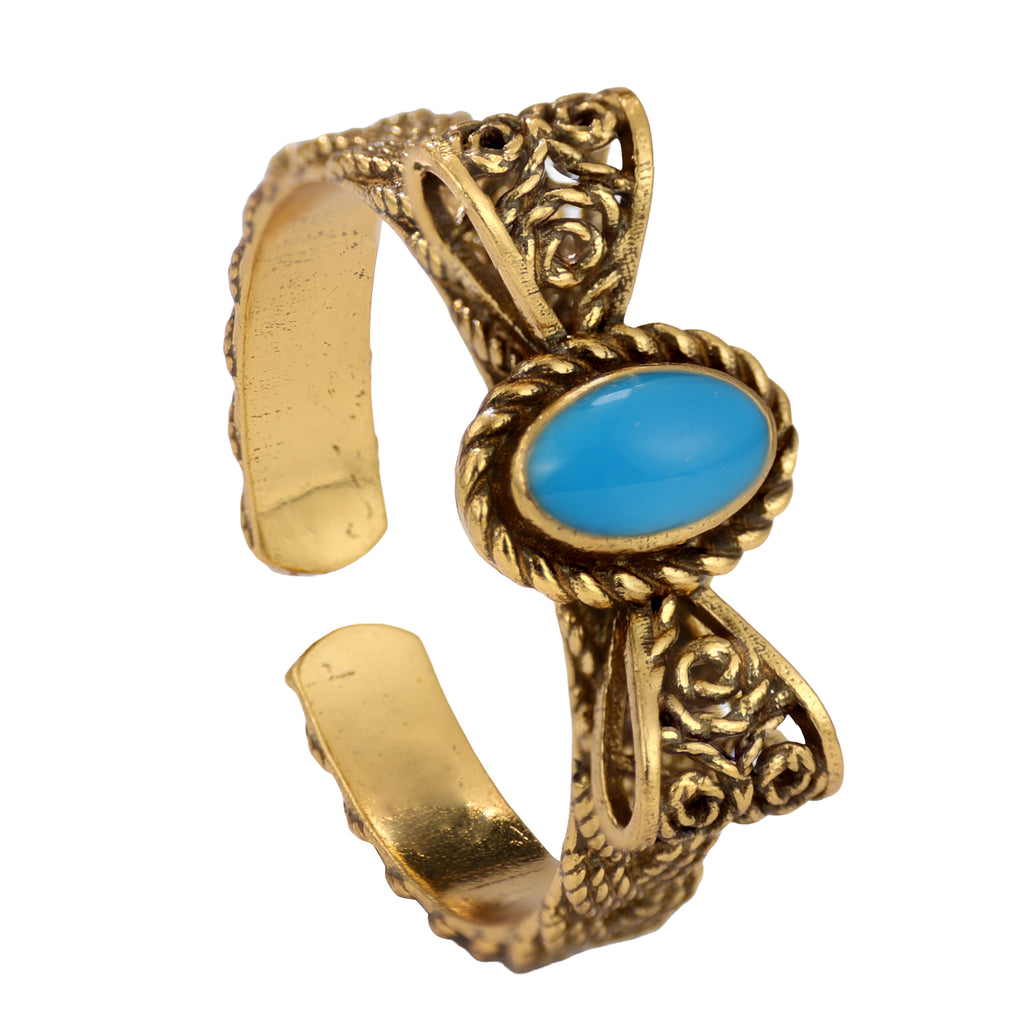 NE-RG-0061 Silver Blue Stone Floral Openwork Ring