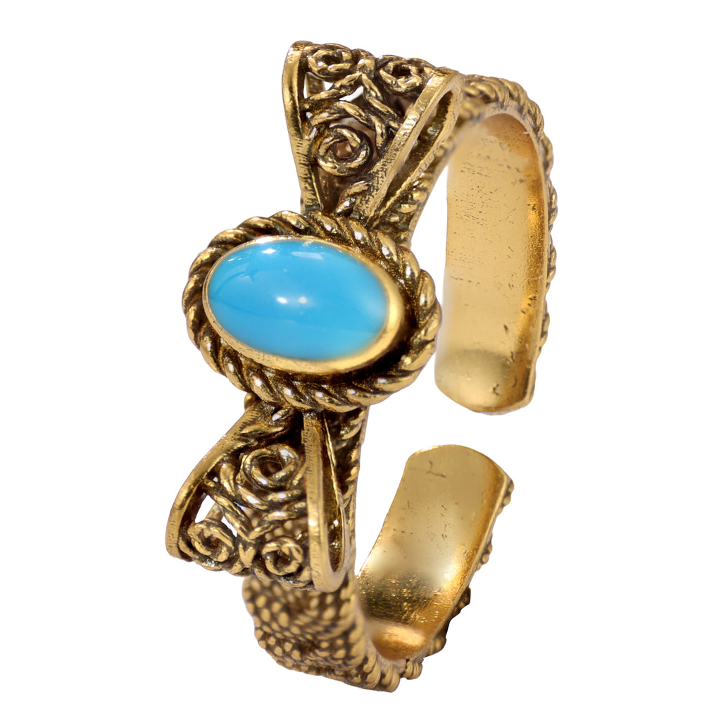 NE-RG-0061 Silver Blue Stone Floral Openwork Ring