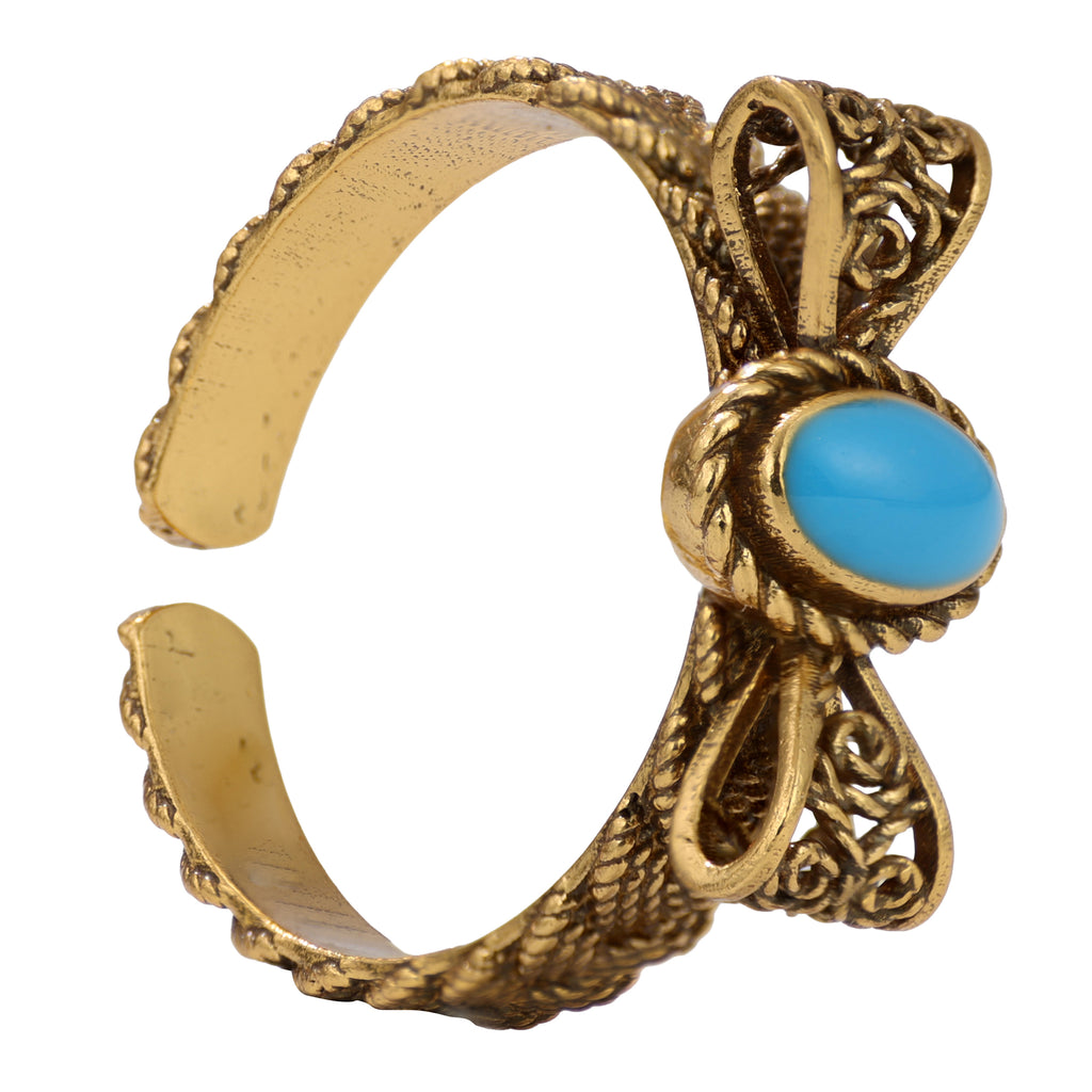 NE-RG-0061 Silver Blue Stone Floral Openwork Ring