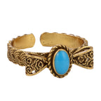 NE-RG-0061 Silver Blue Stone Floral Openwork Ring