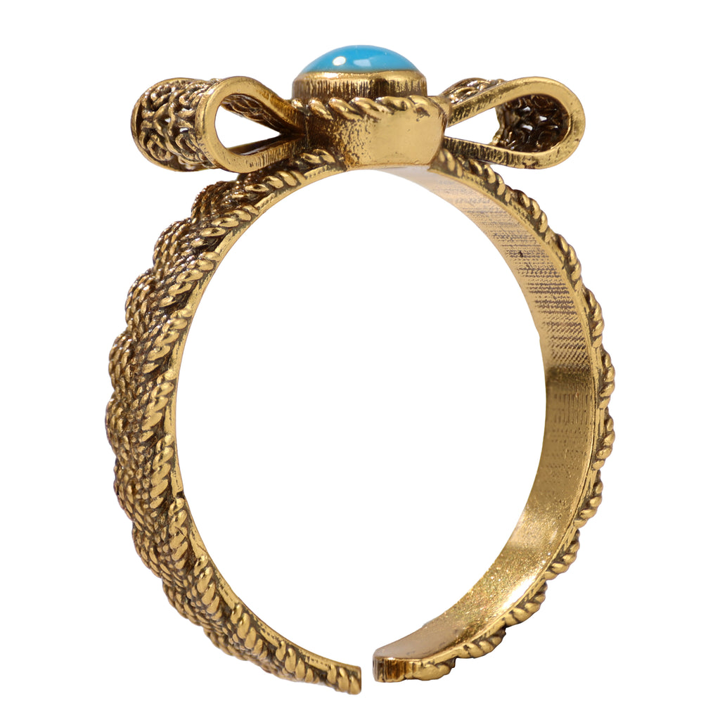 NE-RG-0061 Silver Blue Stone Floral Openwork Ring