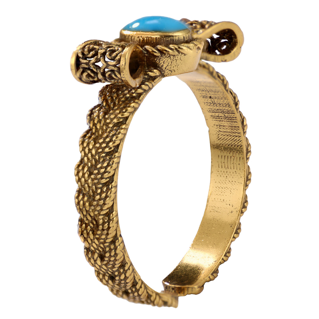 NE-RG-0061 Silver Blue Stone Floral Openwork Ring