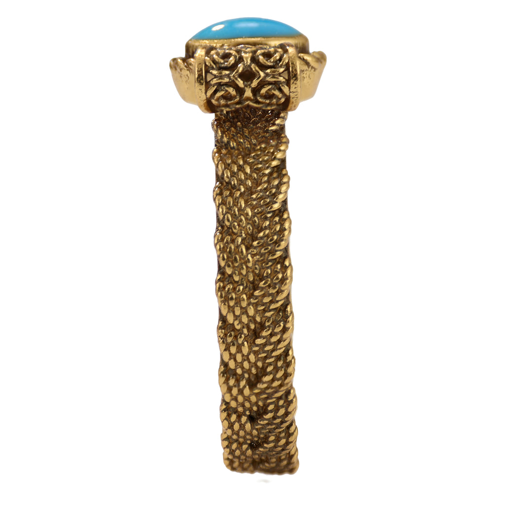 NE-RG-0061 Silver Blue Stone Floral Openwork Ring