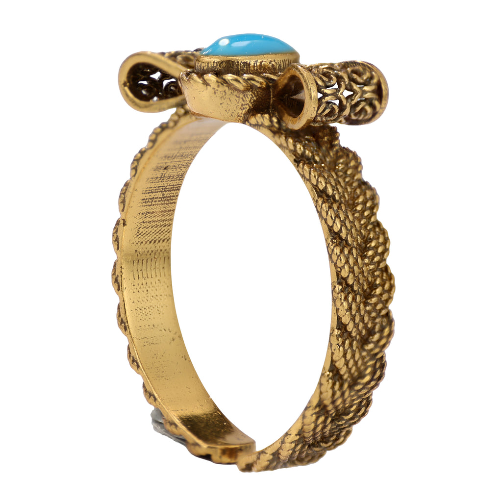NE-RG-0061 Silver Blue Stone Floral Openwork Ring