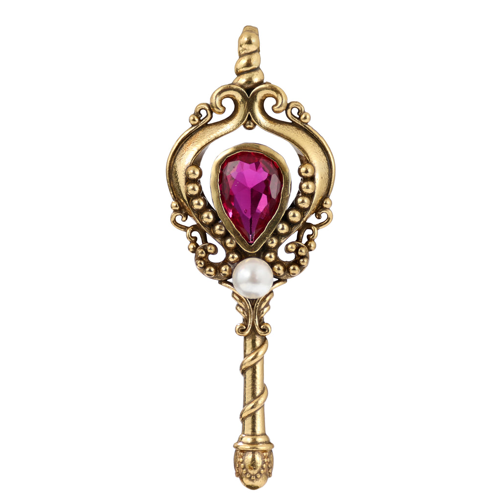 Pearl Accent Gemstone Key Pendant