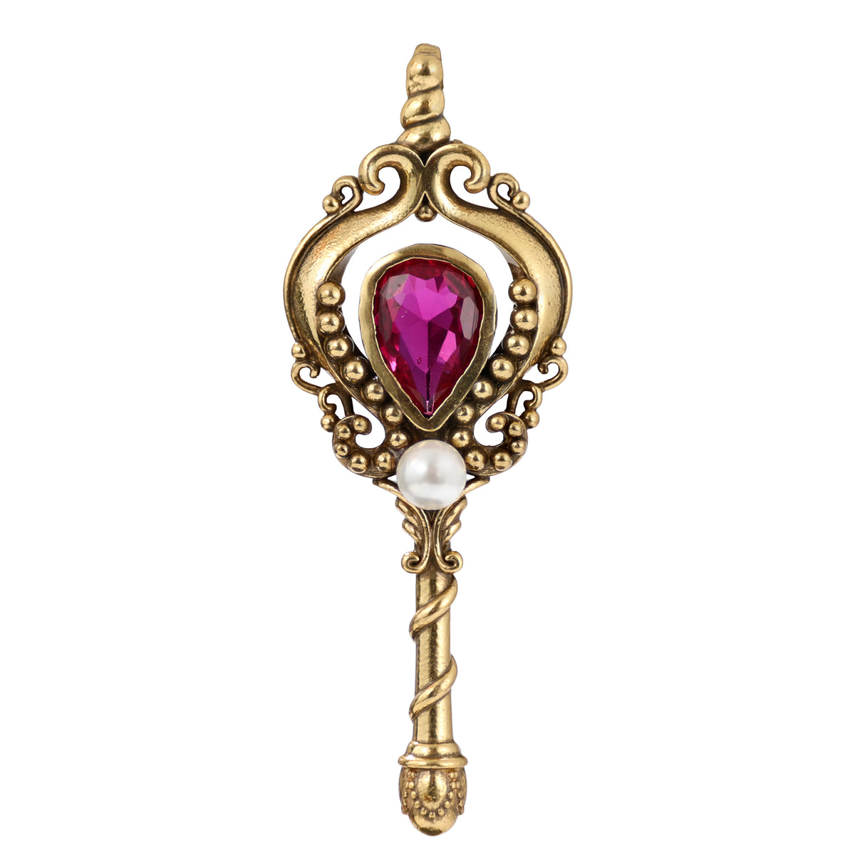 Pearl Accent Gemstone Key Pendant