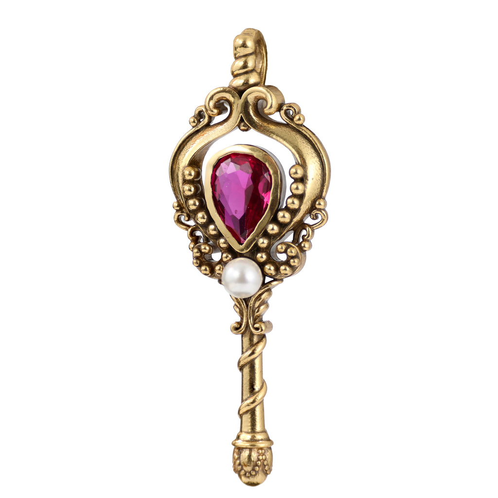 Pearl Accent Gemstone Key Pendant
