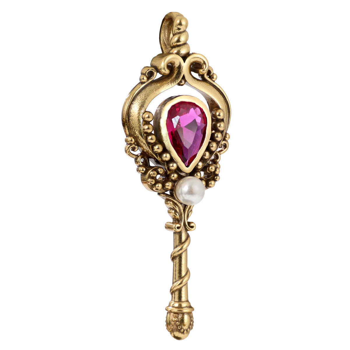Pearl Accent Gemstone Key Pendant