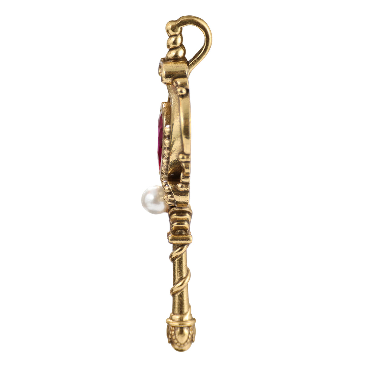 Pearl Accent Gemstone Key Pendant
