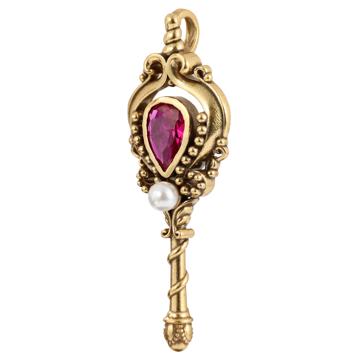 Pearl Accent Gemstone Key Pendant