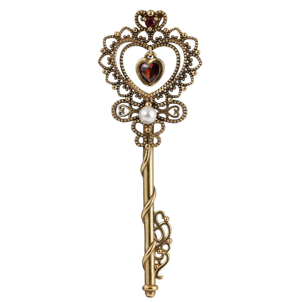 Heart Gemstone Ornate Key Pendant