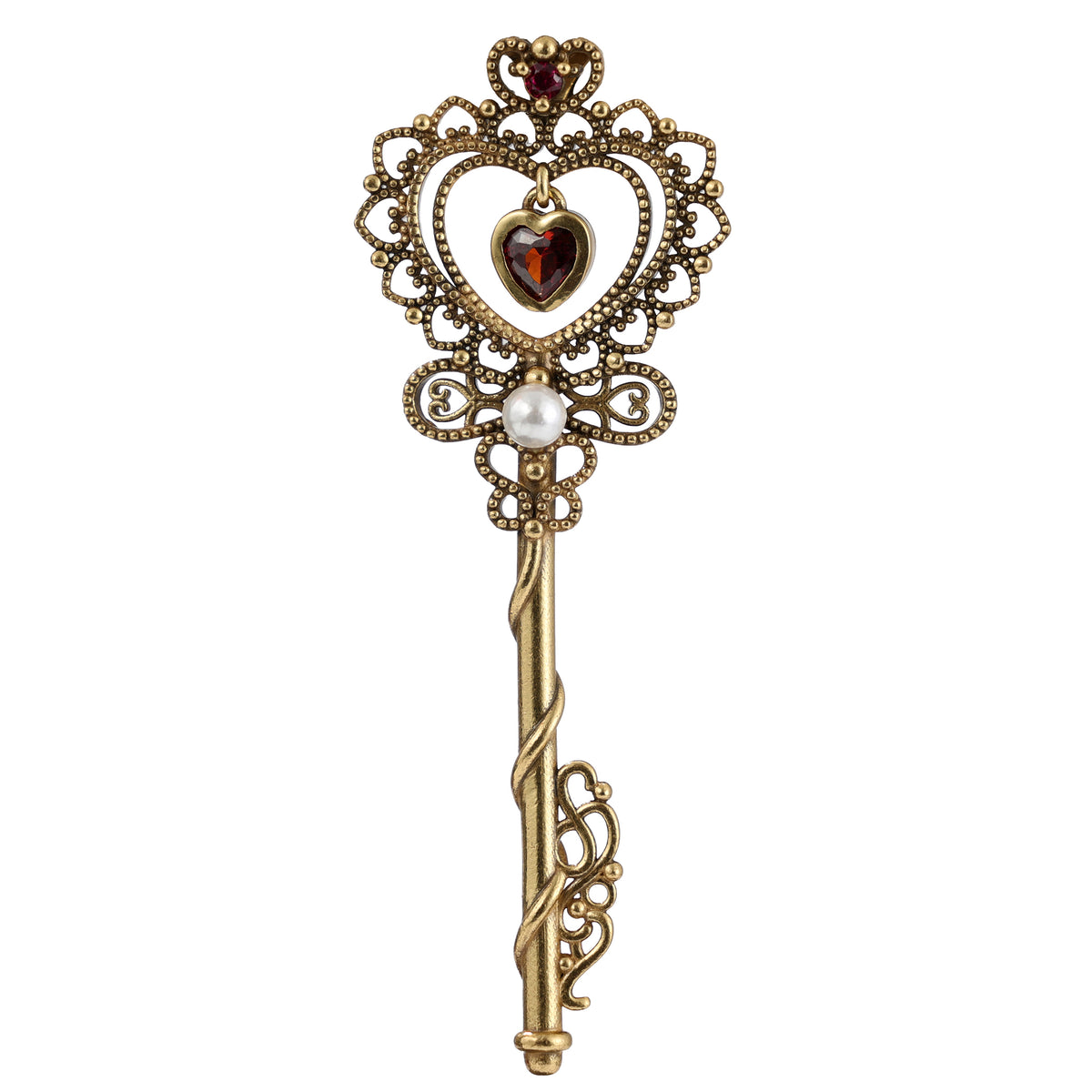 Heart Gemstone Ornate Key Pendant