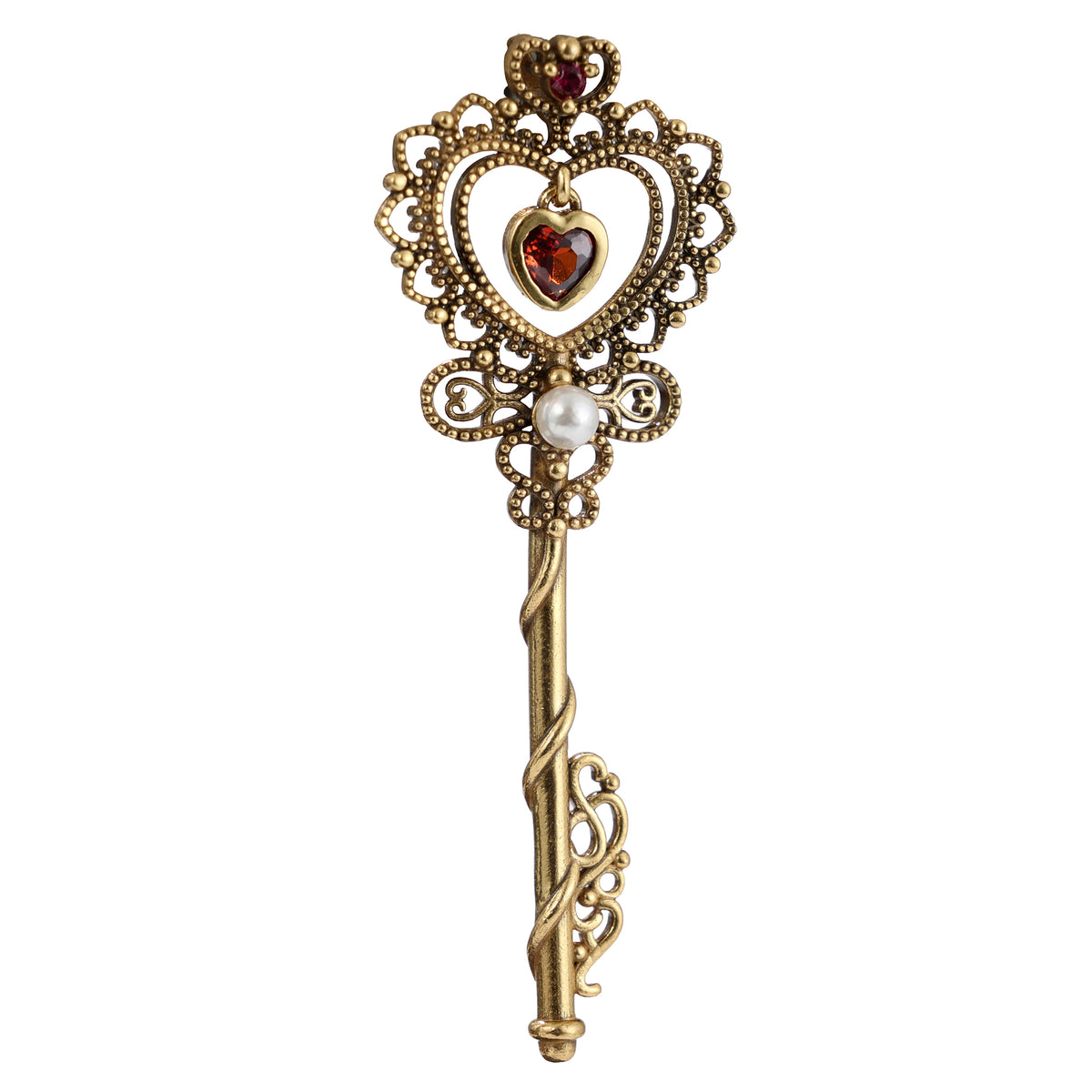 Heart Gemstone Ornate Key Pendant